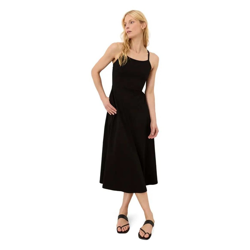 PACT Women's Black Fit & Flare Midi Dress Made With Organic Cotton